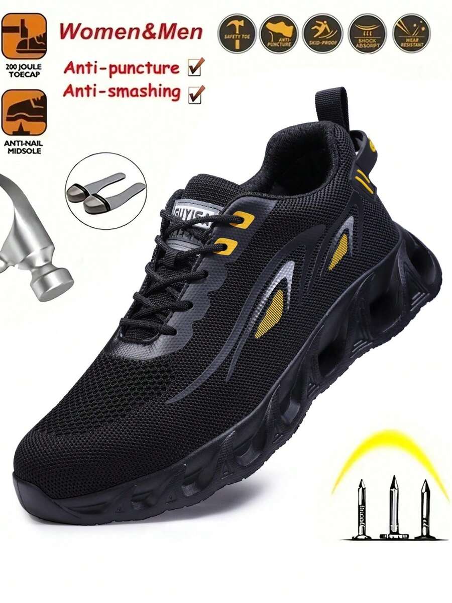 防砸防刺安全鞋 輕便舒適 鋼頭 軟底 工作鞋 - 黑色 - 查看 1