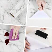 1卷大理石仿紋紙花崗岩灰/白色防水自粘可拆卸光澤乙烯基膜裝飾性接觸紙，適用於櫥台傢俱翻新壁紙櫥架襯墊石材效果 - 黑色 - 查看 6