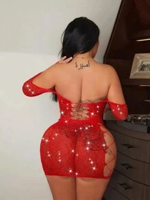 1件女性性感內衣長袖性感紗網罩衫，無比基尼音樂節空心緊身連衣裙，透視沙灘體 Shirt夏季女士泳衣和服裝泳衣