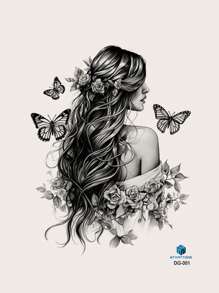 STARTTOOS 美麗個性化的花朵和蝴蝶圖案身體暫時性刺青貼紙,適用於女性,適用於手臂/胸部/腹部/背部 - 彩色 - 查看 14