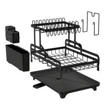 Estante Para Secar Platos De Cocina, Escurridor De Platos Sin Instalación Con Estante Para Secar Platos Ajustable De 2 Niveles, Adecuado Para Almacenamiento De Platos, Vajilla Y Palillos. (negro) - Negro - Ver 4