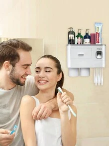 J'ai des porte-brosses à dents pour salles de bain, 2 tasses porte-brosse à dents montées au mur avec distributeur de dentifrice - plateau grande capacité, tiroir cosmétique - décoration de salle de bain et accessoires de salle de bain, décoration d'automne, rentrée scolaire