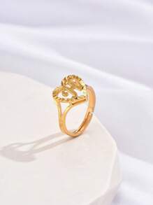 1只新款時尚極簡空心心形字母細節開口戒指,銅製,適用於女性,日常佩戴,生日禮物 - 戒指 - 查看 24