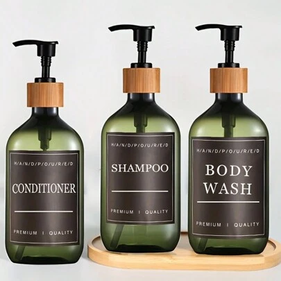 Set da 3 pezzi di dispenser per il bagno: Bottiglia dispenser per shampoo e sapone, Bottiglia dispenser per balsamo e gel doccia, Bottiglia con pompa per lozione (con etichetta impermeabile) Decorazione per il bagno di casa, decorazione autunnale, ritorno a scuola