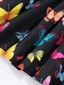 Tween Girl Summer Round Neck Sleeveless Butterfly Print Casual Dress