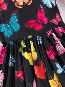 Tween Girl Summer Round Neck Sleeveless Butterfly Print Casual Dress