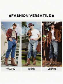 Cowboy Boots For Men - Men's Western Boots With Embroidered, Slip Resistant Square Toe Chunky Heel Ankle Boots, Durable And Fashionable Retro Classic Short Boots For Spring Fall - màu nâu - Xem 5