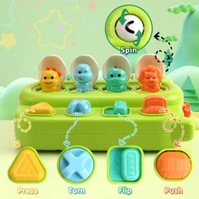 恐龍互動式彈出動物玩具，蒙特梭利因果關係玩具，男孩和女孩皆適用 - 彩色 - 查看 3