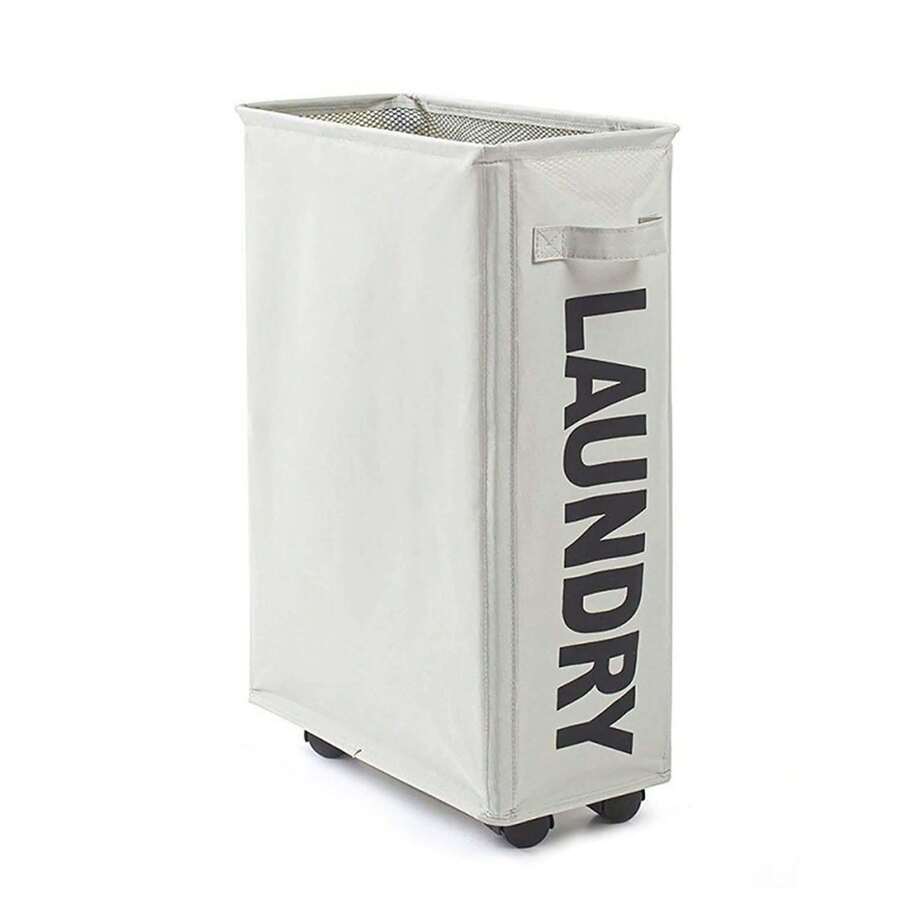 Cesta de lavandería con ruedas, cubierta de malla a prueba de polvo, cesta de tela impermeable para ropa, pantalones, zapatos, vaqueros, botas, faldas, cesto de lavandería, cesta de lavado, organizador de baño, cesta, cesta de almacenamiento, cesta de lavandería plegable