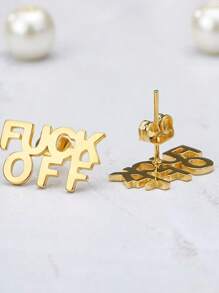 1 对复古不锈钢字母耳钉女士趣味饰品朋克珠宝派对配饰朋友礼物 - 金色 - 查看 4