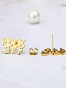 1 对复古不锈钢字母耳钉女士趣味饰品朋克珠宝派对配饰朋友礼物 - 金色 - 查看 6