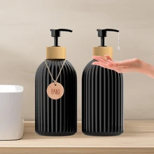 2 件时尚塑料黑白皂液器，带标签 - 台面洗手液和皂液储存容器 - 塑料皂液器，适用于家居装饰、家居装饰、家居用品、家居浴室装饰、秋季装饰、返校装饰 - 黑色 - 查看 4