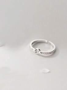 1枚簡潔優雅的幾何設計鑲嵌鑽石戒指,不易褪色 - 銀色 - 查看 5