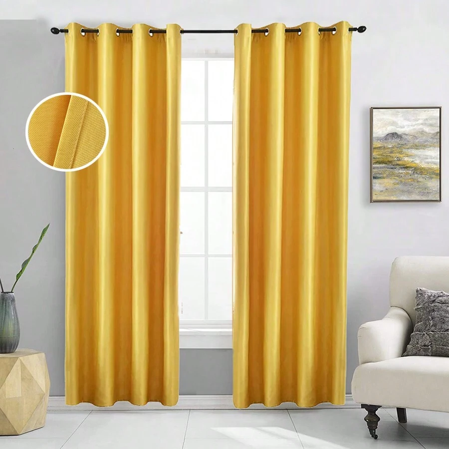 Hiện đại Vàng Rèm cửa Đối với Phòng khách Phòng ngủ Bắc Âu Màu thuần Cửa sổ Nhà  Đồ trang trí - Màu vàng - Xem 1