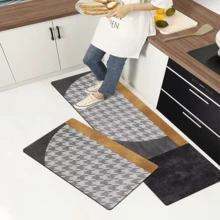 [矽膠+天然橡膠底+3.5毫米厚度] 多款式2入組廚房軟矽膠吸水墊,防污、防油、防水,浴室防滑吸水墊,快乾,雙層拉環設計,可裝在浴室、洗衣房、廚房門口,防滑地墊 - 彩色 - 查看 5