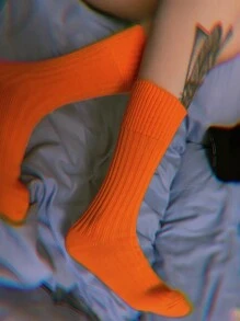 1/4 双装橙色时尚运动袜，中筒袜，及膝袜，男女通用，情侣袜，船袜，适合春、夏、秋季穿着，双层针织工艺，舒适透气，宽松版型