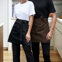 1pc Half-Length Unisex Apron For Bar & Restaurant Service, Solid Color,Kitchen,Bathroom,Home,Household Suppliers