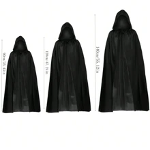 1 件男女通用黑色连帽斗篷/披风，尺码 90 厘米/S、120 厘米/M、140 厘米/L、150 厘米/XL，万圣节服装角色扮演连帽海盗斗篷，万圣节服装