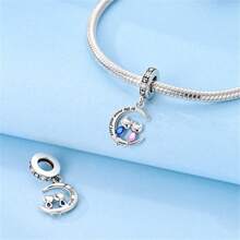 1入組925純銀月亮和星星鋯石嵌入的吊飾珠,適用於diy首飾製作,送禮女士生日禮物,適用於夫妻手環和項鍊 - 月亮 - 查看 6