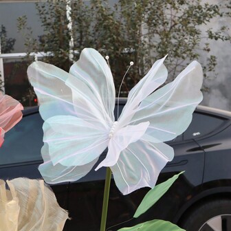 Large Silk Butterfly Artificial Handmade Flower, Wedding Decor Prop For Outdoor Photography (Flower Head Only, No Base Or Stem)