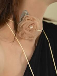 1條甜美女孩紫色網眼布花緞帶長項鍊 - 紫色 - 查看 8