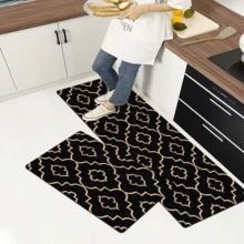 [矽膠+天然橡膠底+3.5毫米厚度] 多款式2入組廚房軟矽膠吸水墊,防污、防油、防水,浴室防滑吸水墊,快乾,雙層拉環設計,可裝在浴室、洗衣房、廚房門口,防滑地墊 - 彩色 - 查看 4