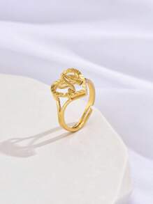 1只新款時尚極簡空心心形字母細節開口戒指,銅製,適用於女性,日常佩戴,生日禮物 - 戒指 - 查看 32