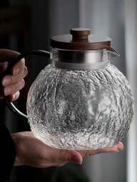 1入組玻璃水瓶,綠色手把和實木蓋,適用於果汁、冰茶、冷水,不包括杯子