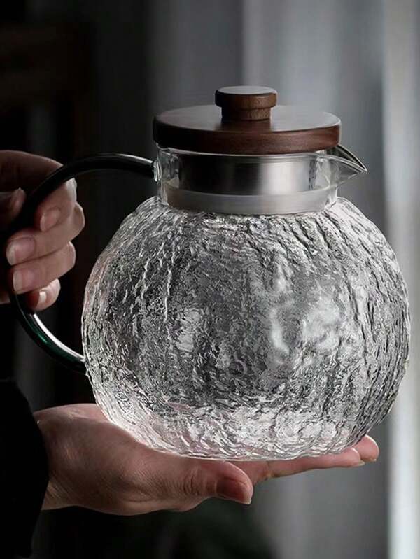 1 Jarra De Agua De Cristal Con Mango Verde Y Tapa De Madera Auténtica Para Jugo, Té Con Hielo, Agua Fría, No Incluye La Taza