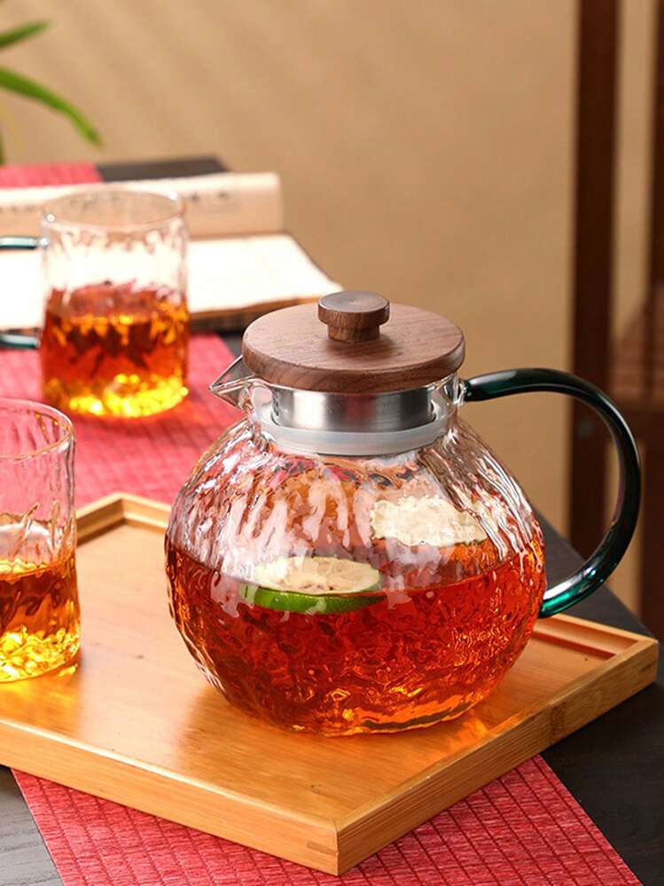 グリーン 茶道具 ガラス 水差し ピッチャー 飲み物用 木製蓋付き 1個