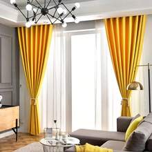 Hiện đại Vàng Rèm cửa Đối với Phòng khách Phòng ngủ Bắc Âu Màu thuần Cửa sổ Nhà  Đồ trang trí - Màu vàng - Xem 5