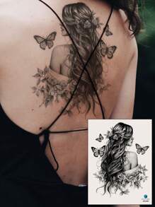 STARTTOOS 美麗個性化的花朵和蝴蝶圖案身體暫時性刺青貼紙,適用於女性,適用於手臂/胸部/腹部/背部 - 彩色 - 查看 3