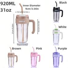 1pc 31oz Summer Large Sippy Cup Office Coffee Cup High Profile Horizontal With Handle Double Sippy Cup Handy Cup - Multicolor - View 2