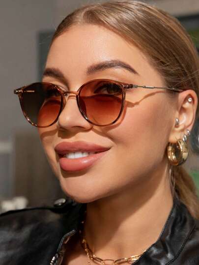 1 件女士金属圆形时尚眼镜优雅色调海滩配饰女士海滩配饰眼镜色调基本款秋冬女士服装商务休闲礼品豹纹适合夏季海滩度假、户外、旅行