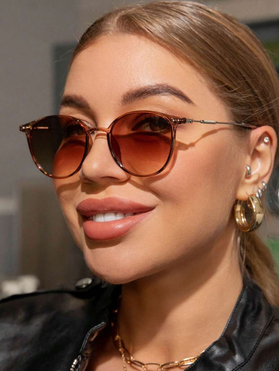 1pc Women's Metallic Round Fashion Glasses Elegant Shades Beach Accessories Beach Accessories For Women Glasses Shades Basics Fall Winter Women Outfits Clothes Business Casual Gifts Leopard For Summer Beach Vacation,Outdoor,Travel - Ombre - Xem 1