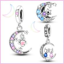 1入組925純銀月亮和星星鋯石嵌入的吊飾珠,適用於diy首飾製作,送禮女士生日禮物,適用於夫妻手環和項鍊 - 月亮 - 查看 11