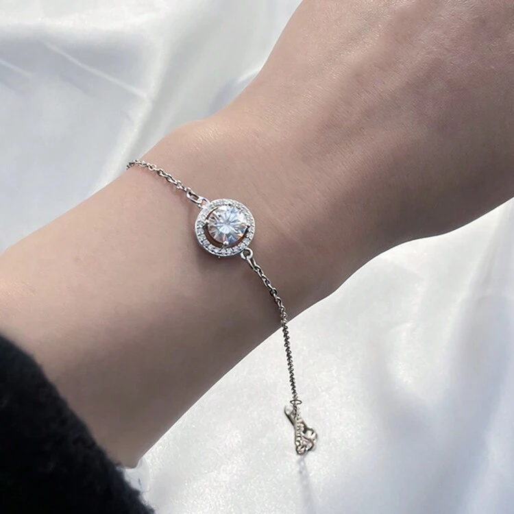 1 Pieza Pulsera elegante y magnífica de estilo avanzado, con circonita cúbica, de cobre y acero inoxidable, adecuada como regalo y decoración diaria - Plateado - Ver 4