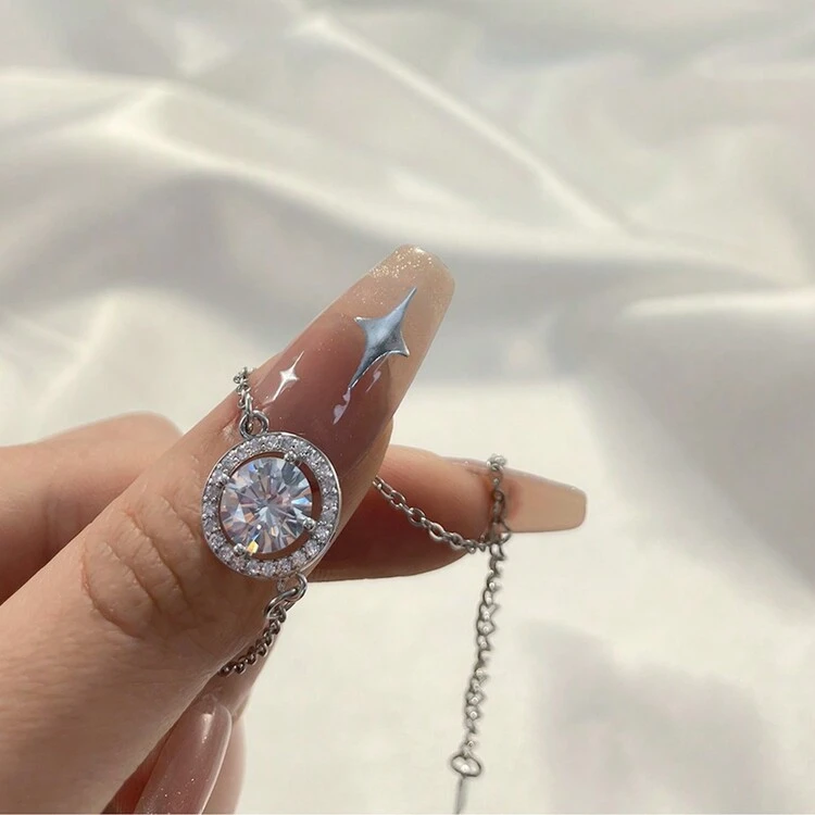 1 Pieza Pulsera elegante y magnífica de estilo avanzado, con circonita cúbica, de cobre y acero inoxidable, adecuada como regalo y decoración diaria - Plateado - Ver 3