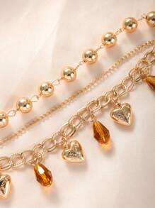 1pc Heart Shaped Sphere & Gold-Colored Chain Women's Bracelet, & Personalized Daily Wear - Multicolor - View 2