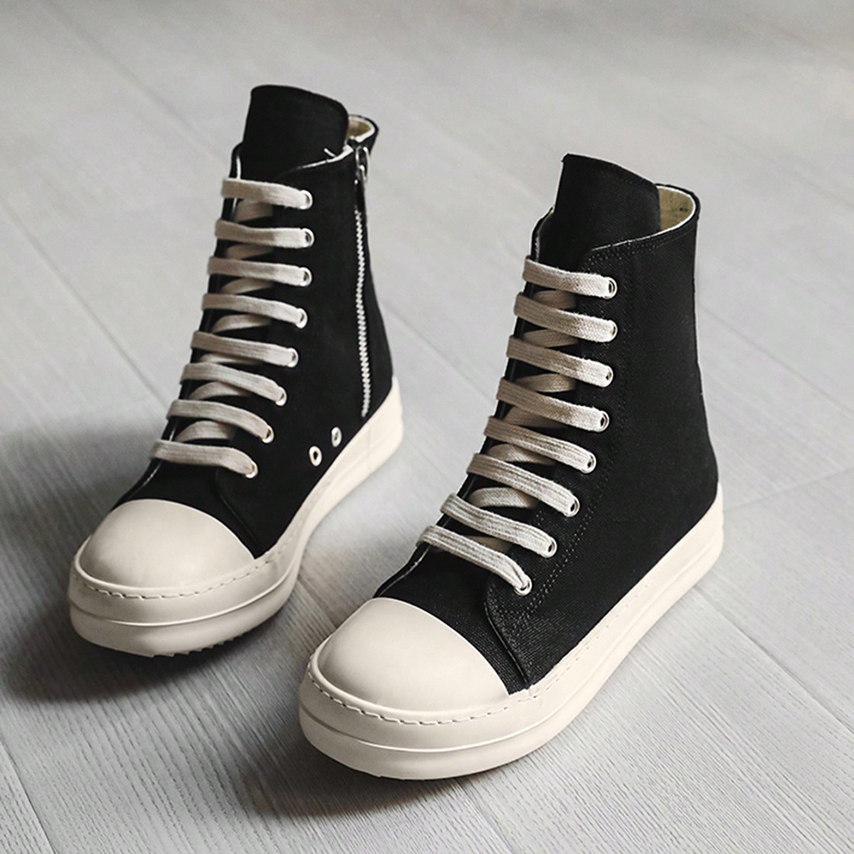 Chaussures Pour Hommes Printemps 2024 Nouvelle Semelle Ã‰paisse RÃ©tro Sport Hautes Chaussures En Toile Ã€ Fermeture Ã‰clair LatÃ©rale, Chaussures En
