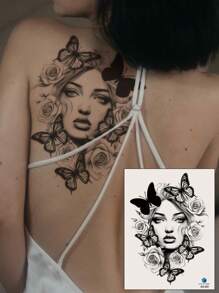 STARTTOOS 美麗個性化的花朵和蝴蝶圖案身體暫時性刺青貼紙,適用於女性,適用於手臂/胸部/腹部/背部 - 彩色 - 查看 7