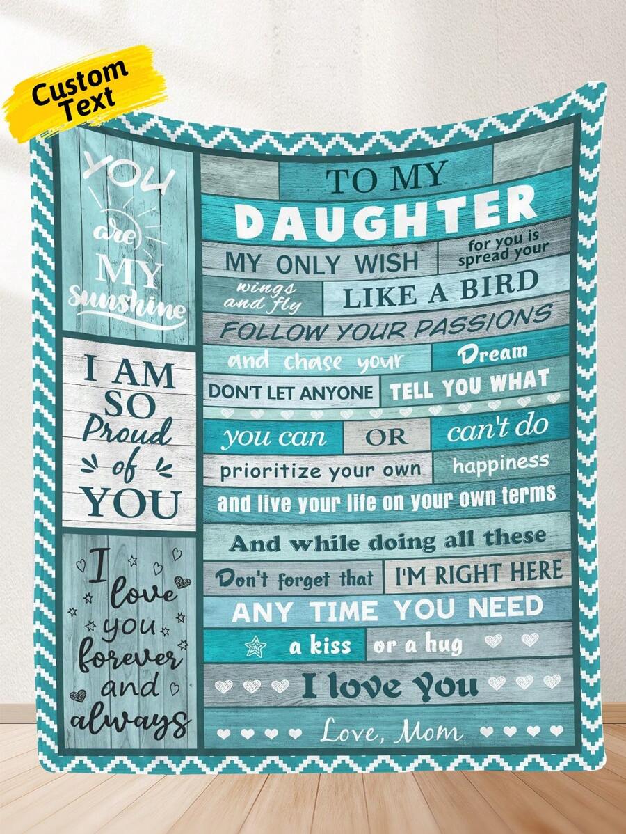 1 件定制名字毯给我的女儿毯定制女儿名字毯，母亲送给成年女儿的礼物，个性化女儿生日礼物，儿童节、父亲节、毕业典礼、婚礼、圣诞节、乔迁之喜的有意义的礼物沙发、床、车、茶室、卧室、客厅 - 彩色 - 查看 1