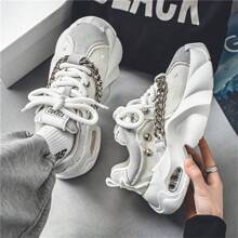 2024年新潮流厚底厚實運動鞋，設計師元素，時尚增高男鞋 - 灰白色 - 查看 2