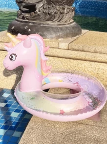 1pc New Fashion Glitter Rainbow Horse Unicorn Inflatable Seat Ring Swimming Float - Pink - View 2