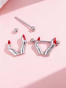 1pair Fashionable Stainless Steel Nipple Rings Finger Rings Piercing Skin Jewelry For Women - Multicolor - View 9