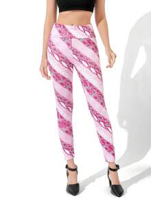 新款高腰彈性印花運動緊身褲，適用於運動、跑步、瑜伽和休閒穿著，可以塑造和提升您的身體形象 - 彩色 - 查看 2