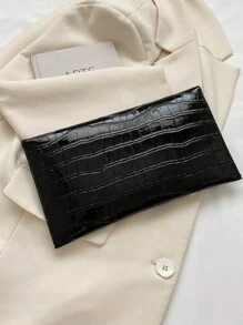 Unique Minimalist Fashionable All-Match Gold Pu Crocodile Texture Clutch Bag With Large Capacity - Black - View 6