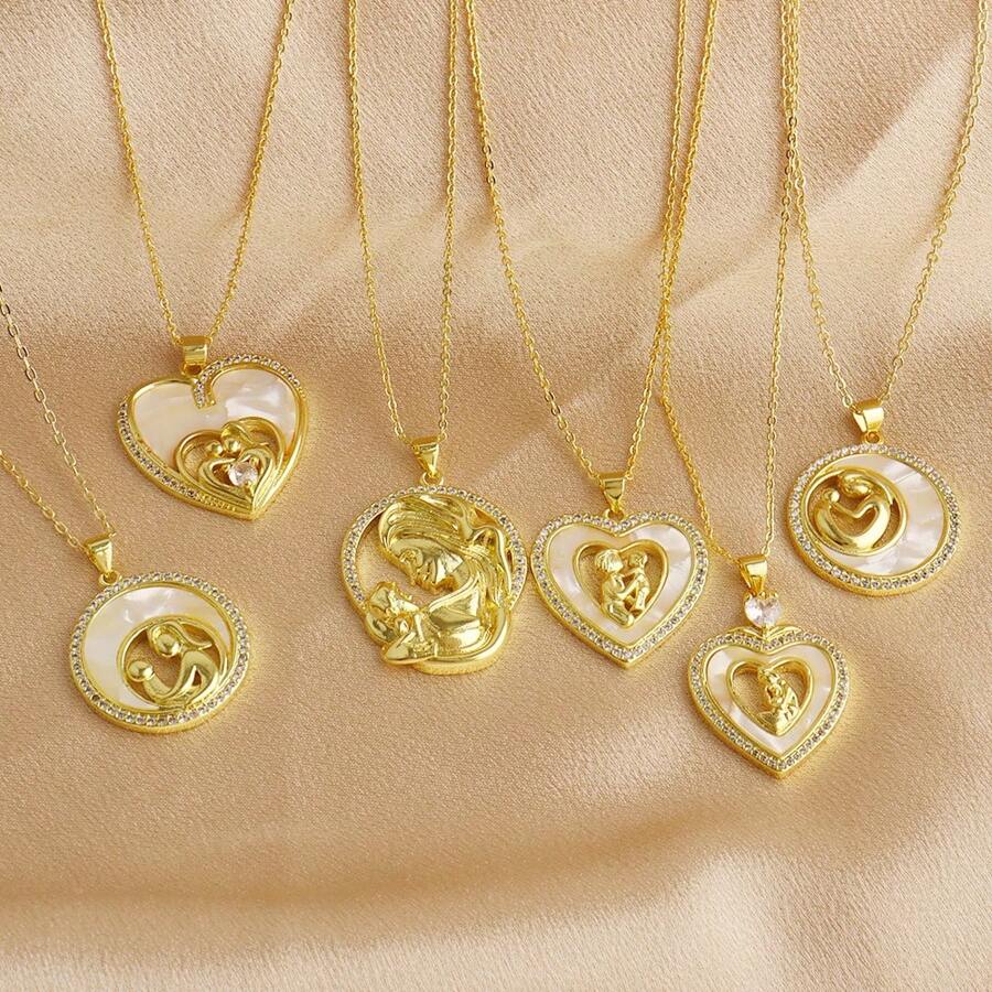 1 Miếng Ngày lễ Mẹ Zirconia Sang trọng Vòng cổ mặt dây chuyền Đối với phụ nữ , Thanh lịch Đồ trang sức Qủa tặng Đối với Mẹ - Vàng - Xem 1
