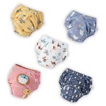 如厕训练裤透气纱布四季婴儿布尿布儿童尿布裤可洗尿布裤卡通1-3岁 - 黃色 - 查看 1