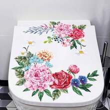 1張防水自黏花和蝴蝶裝飾廁所貼紙,為您的浴室增添浪漫氛圍 - 彩色 - 查看 8